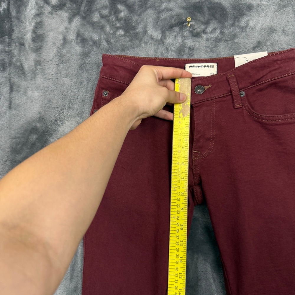 We The Free Flare Jeans Womens 24 Burgundy Raw Hem Bell Bottom New Boho Hippie - Picture 2 of 10